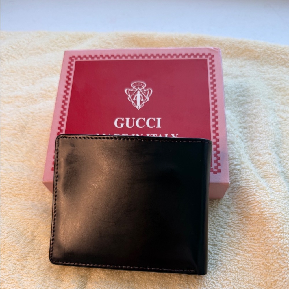 Gucci Vintage Dark Brown Leather Bifold Wallet with Metal Logo Bar and Box - Picture 3 of 9